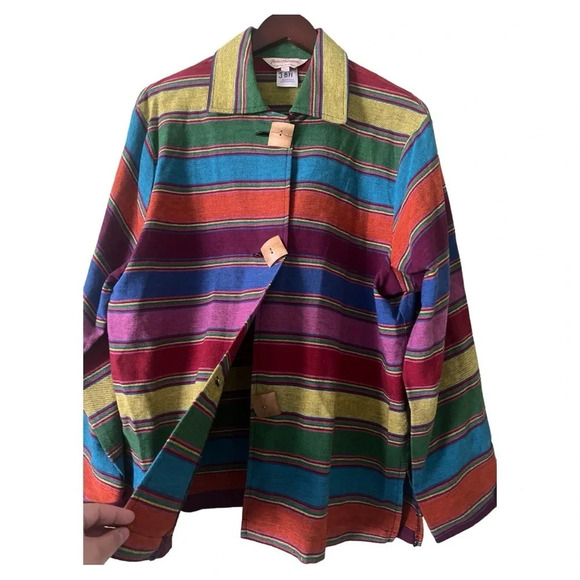 Vintage Norm Thompson Rainbow Striped Oversized Button Down Blazer/Jacket Large - Picture 2 of 7
